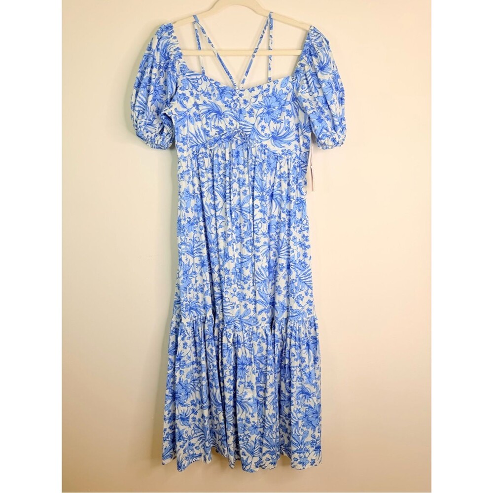 NWT ✨ Bloomingdale’s AQUA Womens Cotton Floral Midi Dress In Blue Sz MD $118